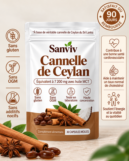 Sanviv – Cannelle de Ceylan, équivalent à 7 200 mg avec huile MCT