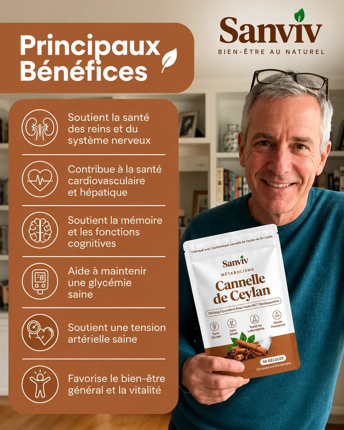 Sanviv – Cannelle de Ceylan, équivalent à 7 200 mg avec huile MCT
